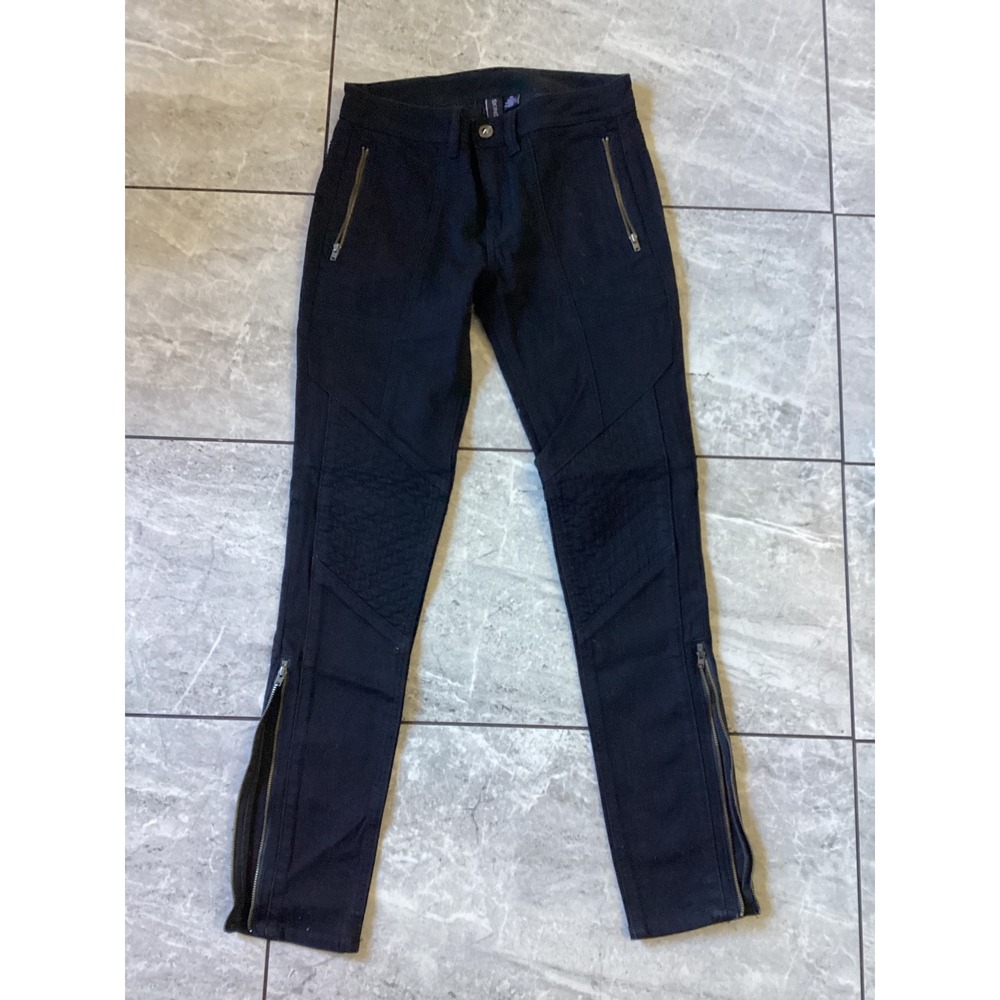 SKINGRAFT Black Quilted Moto Skinny Jeans Zipper Detail Women's Size 26